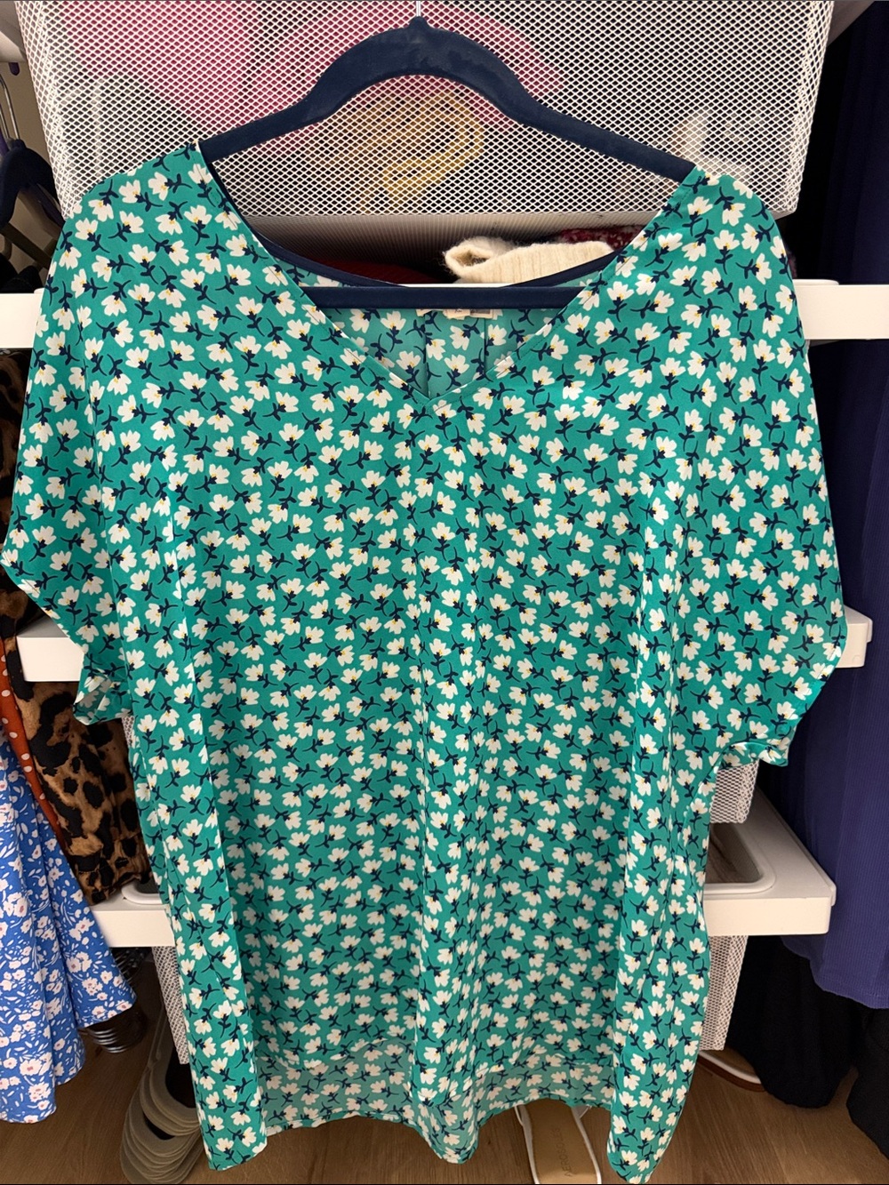 Pleione Teal Green Floral Short-Sleeve Blouse